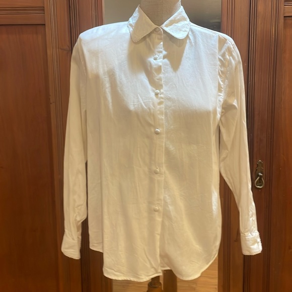 Karen Scott Womens Clip Dot Roll Tab Shirt White Size M